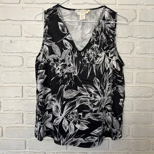 C & C California Gray Sleeveless Floral Blouse‎ Women's Size Medium Tank